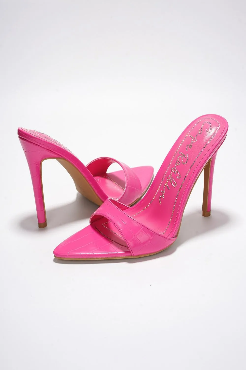 Cape Robbin Women's Holly Faux Crocodile Minimalist High Heeled Mules Pointy Toe Stiletto Heels.