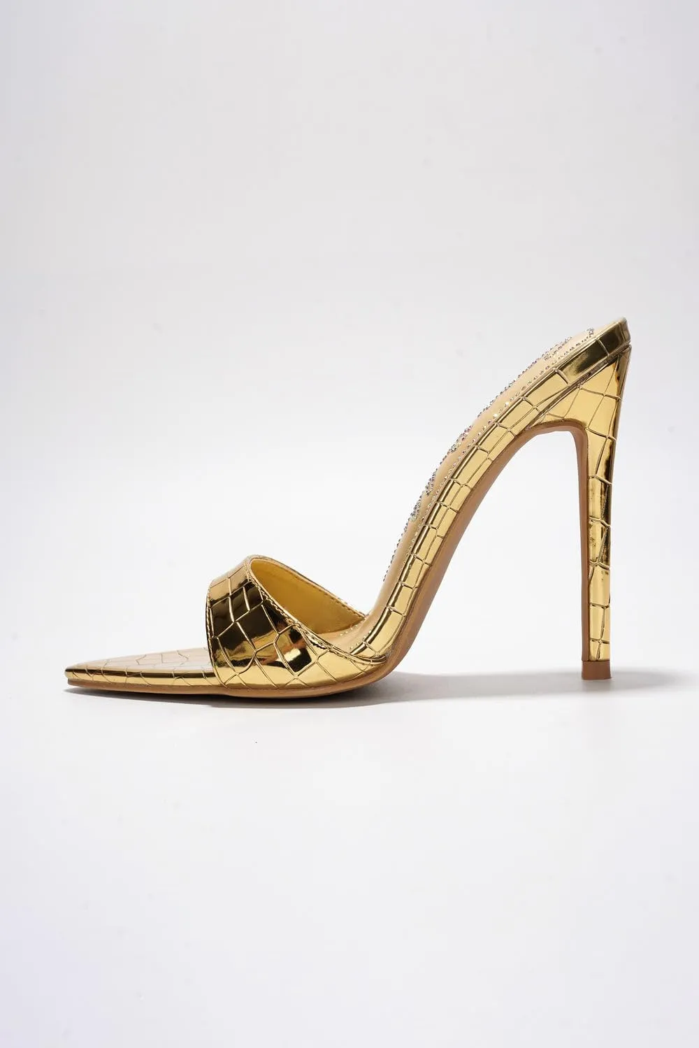 Cape Robbin Women's Holly Faux Crocodile Minimalist High Heeled Mules Pointy Toe Stiletto Heels.