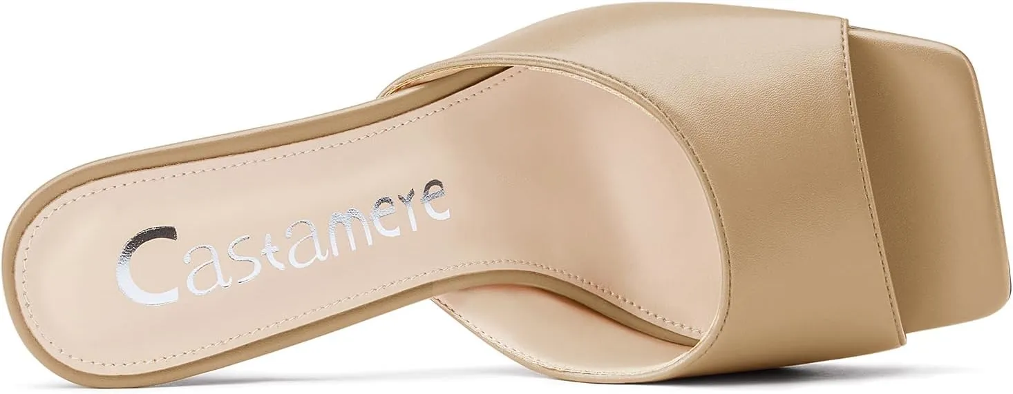 Castamere Square Open Toe Heeled Sandals for Women High Stiletto Heels Slip-on Mules Dress Comfortable Casual Summer Shoes 3.5 Inches Heels