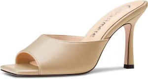 Castamere Square Open Toe Heeled Sandals for Women High Stiletto Heels Slip-on Mules Dress Comfortable Casual Summer Shoes 3.5 Inches Heels
