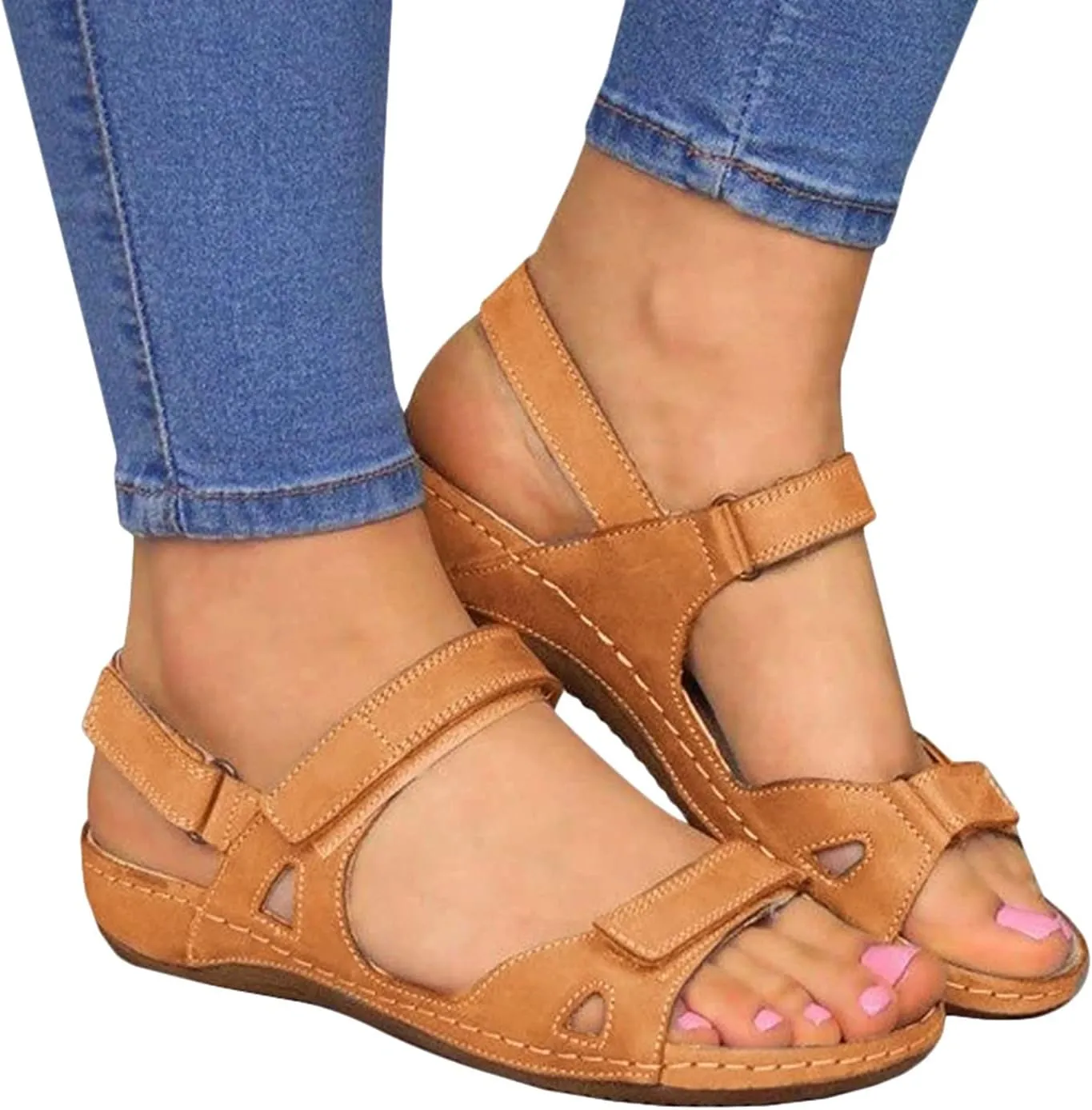 Casual Women's Platform Sandals with Adjustable Buckle Straps Stylish Open Toe Flats for Summer Resort Wear