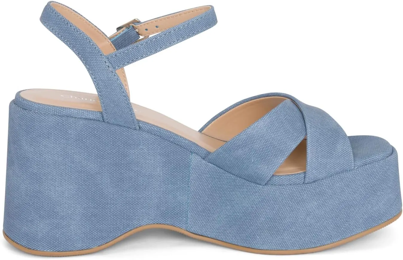 Chariot & Co -Daystar- Womens Open Toe Ankle Strap Wedges Heels Platform Trendy Summer Sandals