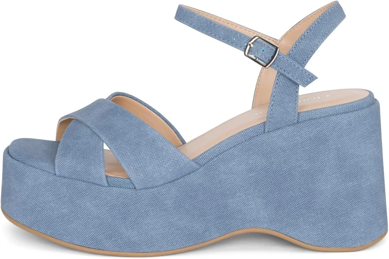 Chariot & Co -Daystar- Womens Open Toe Ankle Strap Wedges Heels Platform Trendy Summer Sandals