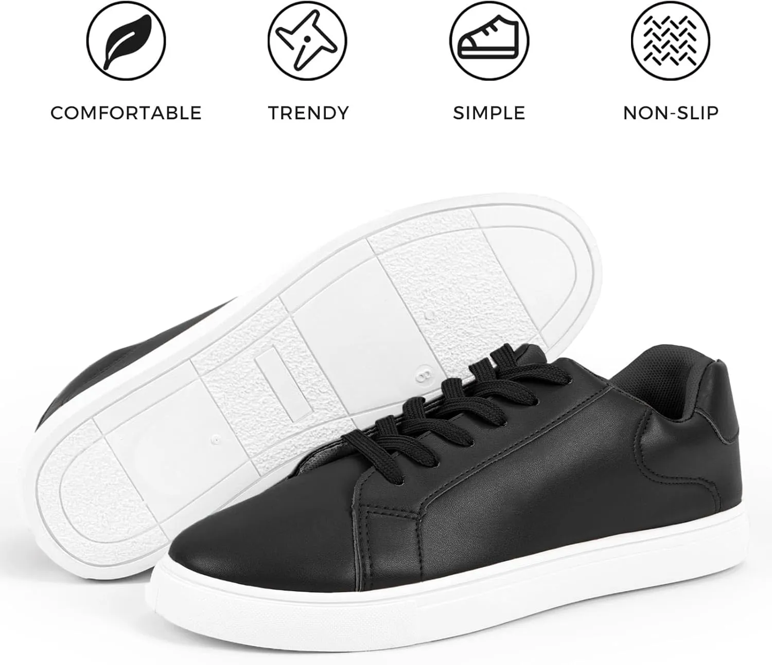 CHIN·MOON Men's Lightweight Casual Sneakers PU Leather Tennis Shoes Low Top Fashion Skate Sneaker