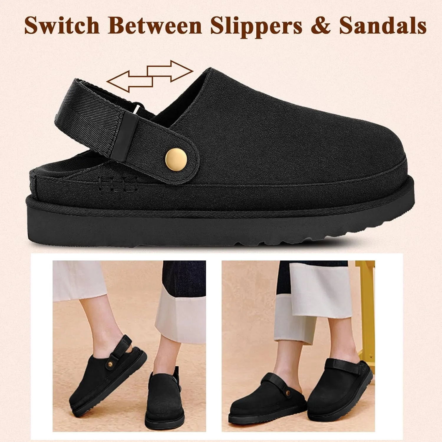 Clogs for Women Slippers Women's Platform Mules & Clogs with Strap Slip on Shoes Sandals Arch Support Adjustable