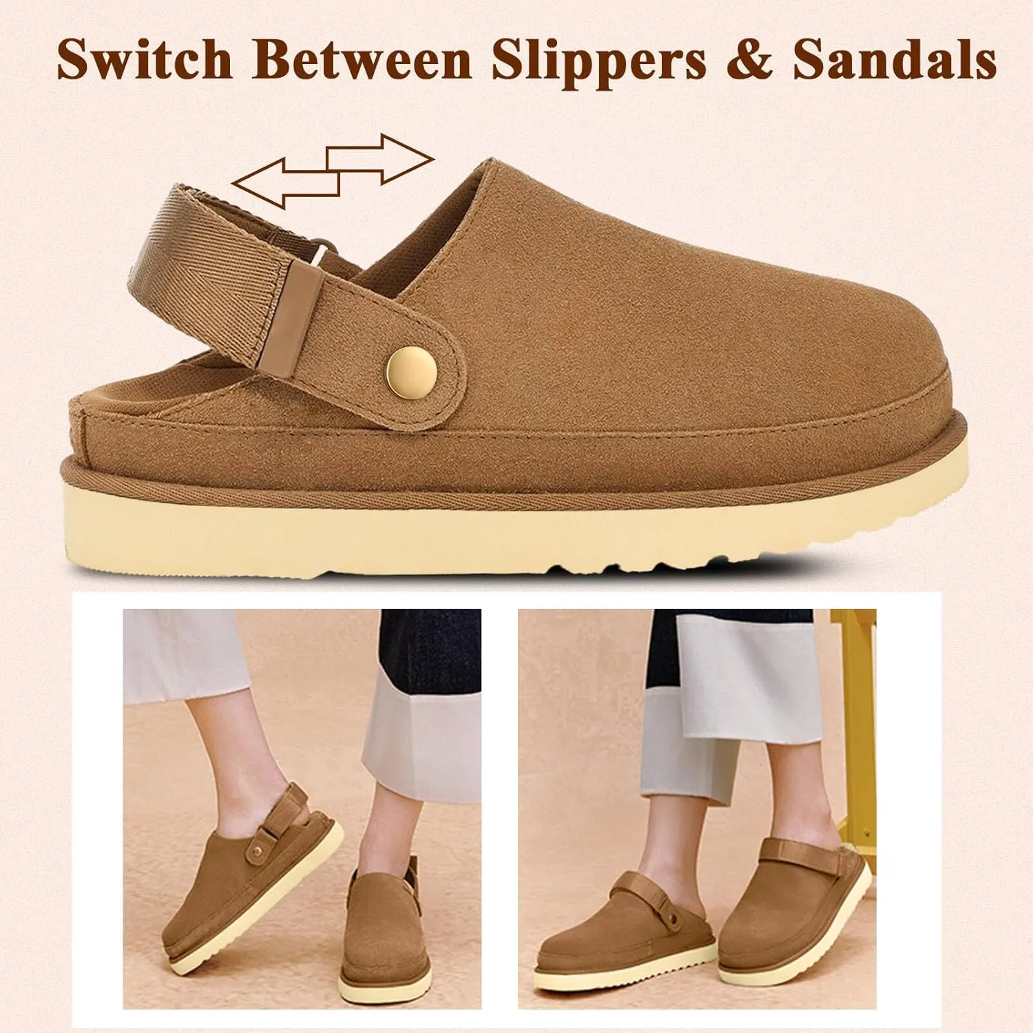 Clogs for Women Slippers Women's Platform Mules & Clogs with Strap Slip on Shoes Sandals Arch Support Adjustable