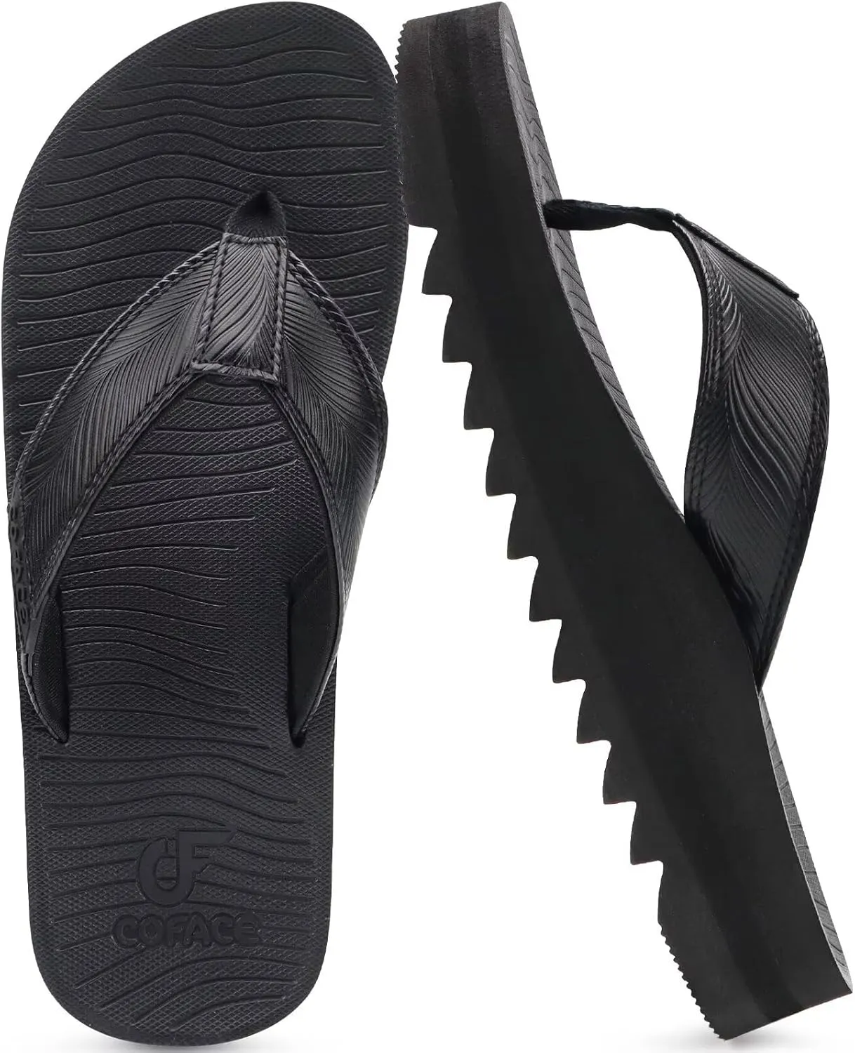 COFACE Mens Arch Support Flip Flops Yoga Mat Comfortable Thick Cushion Recovery Walking Thong Sandals Lightweight Slip On Summer Beach Slippers