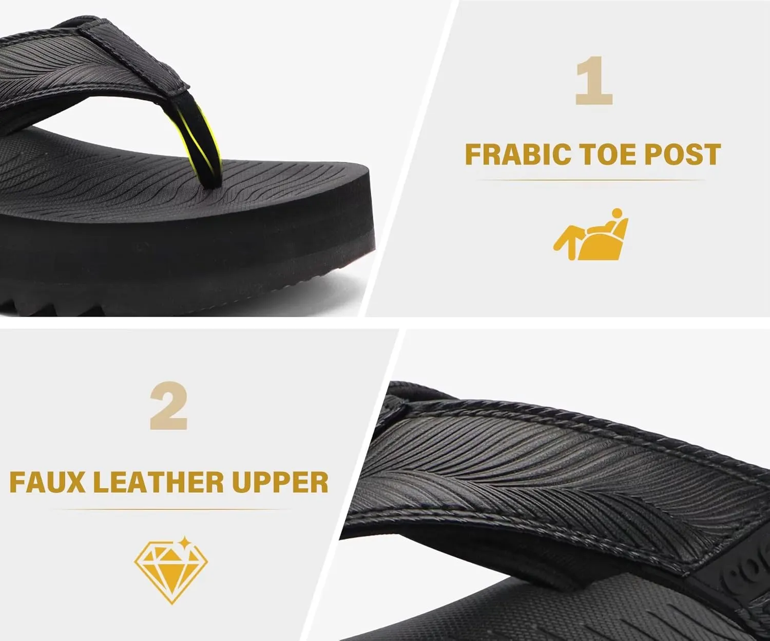 COFACE Mens Arch Support Flip Flops Yoga Mat Comfortable Thick Cushion Recovery Walking Thong Sandals Lightweight Slip On Summer Beach Slippers