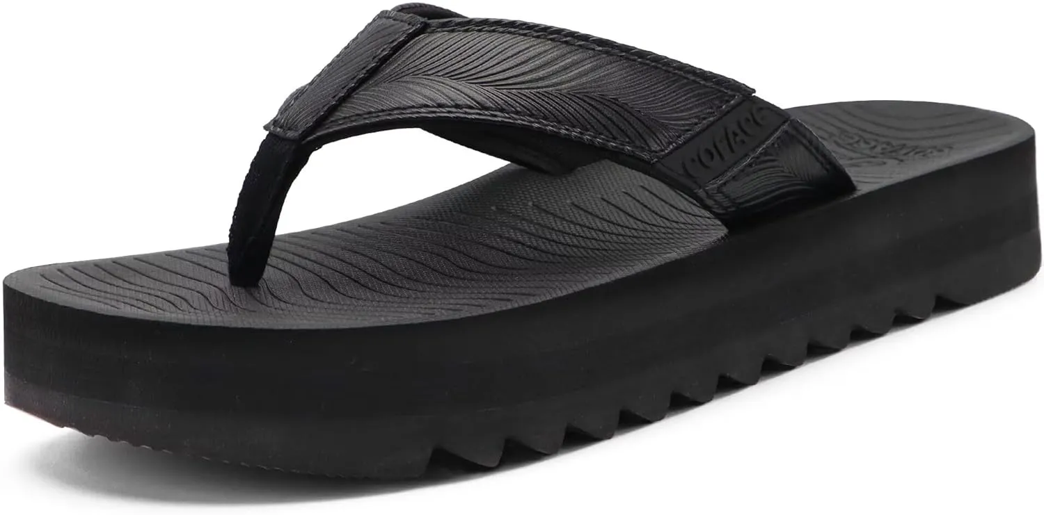 COFACE Mens Arch Support Flip Flops Yoga Mat Comfortable Thick Cushion Recovery Walking Thong Sandals Lightweight Slip On Summer Beach Slippers