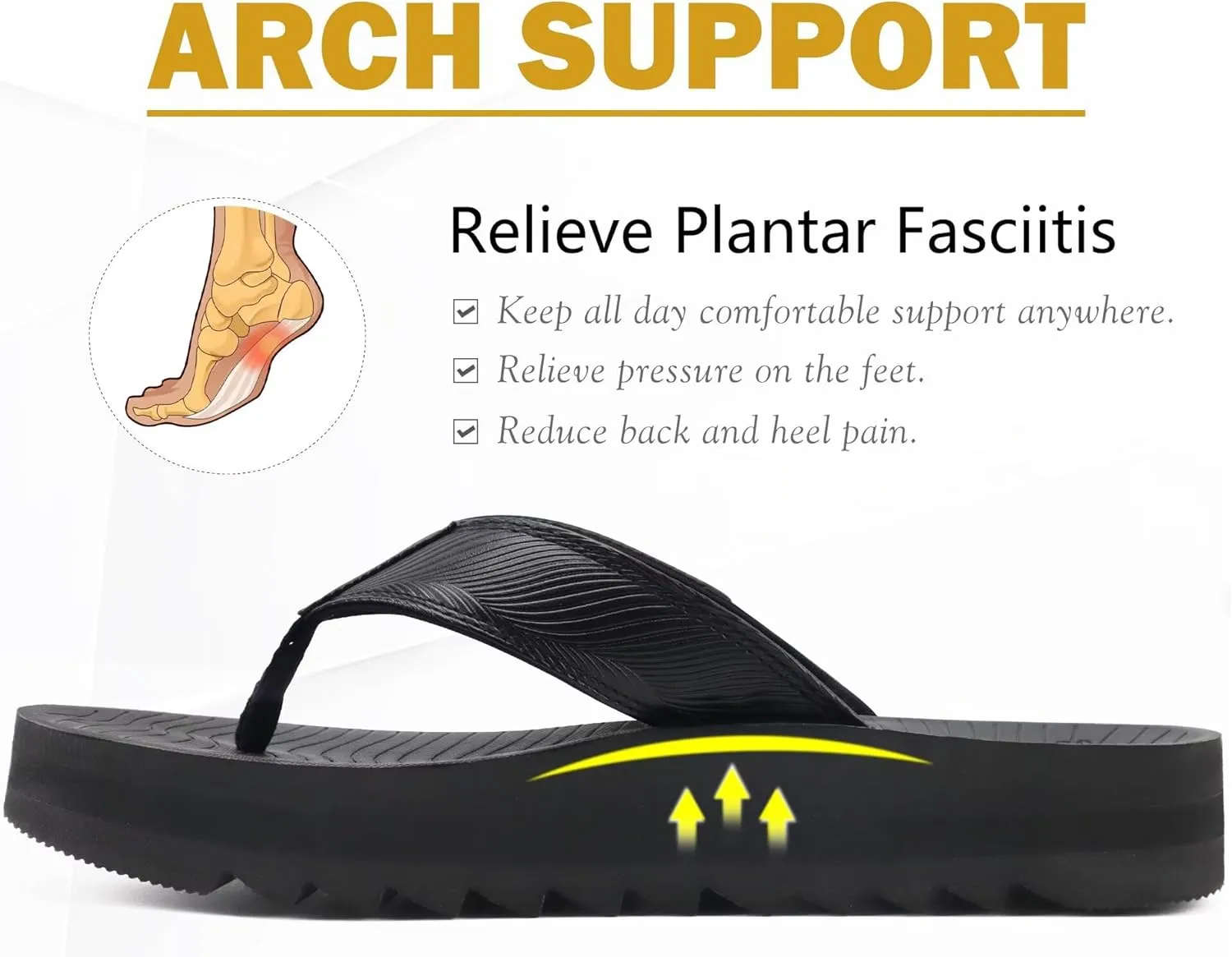 COFACE Mens Arch Support Flip Flops Yoga Mat Comfortable Thick Cushion Recovery Walking Thong Sandals Lightweight Slip On Summer Beach Slippers