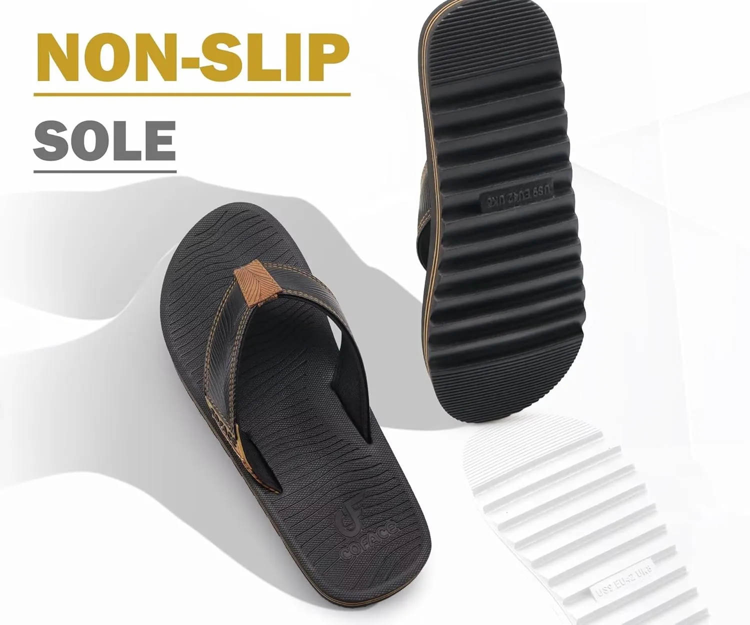 COFACE Mens Arch Support Flip Flops Yoga Mat Comfortable Thick Cushion Recovery Walking Thong Sandals Lightweight Slip On Summer Beach Slippers