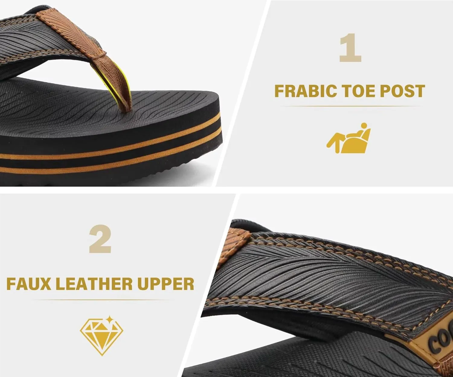 COFACE Mens Arch Support Flip Flops Yoga Mat Comfortable Thick Cushion Recovery Walking Thong Sandals Lightweight Slip On Summer Beach Slippers