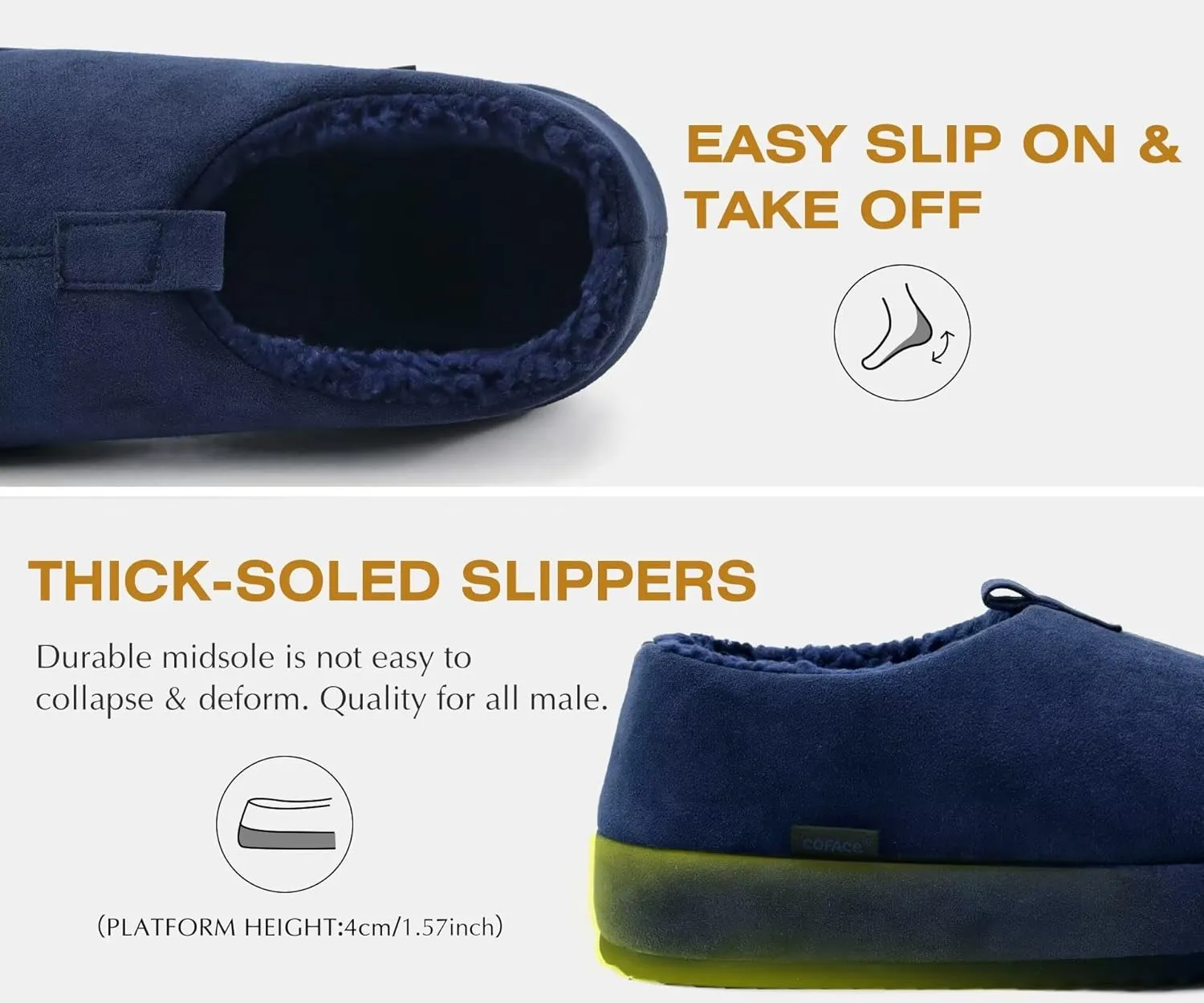 COFACE Men's Clog Slippers Cozy Thick Cushion Memory Foam Indoor Outdoor Lightweight Warm Sherpa Lining House Shoes For Man With Arch Support Rubber Hard Sole