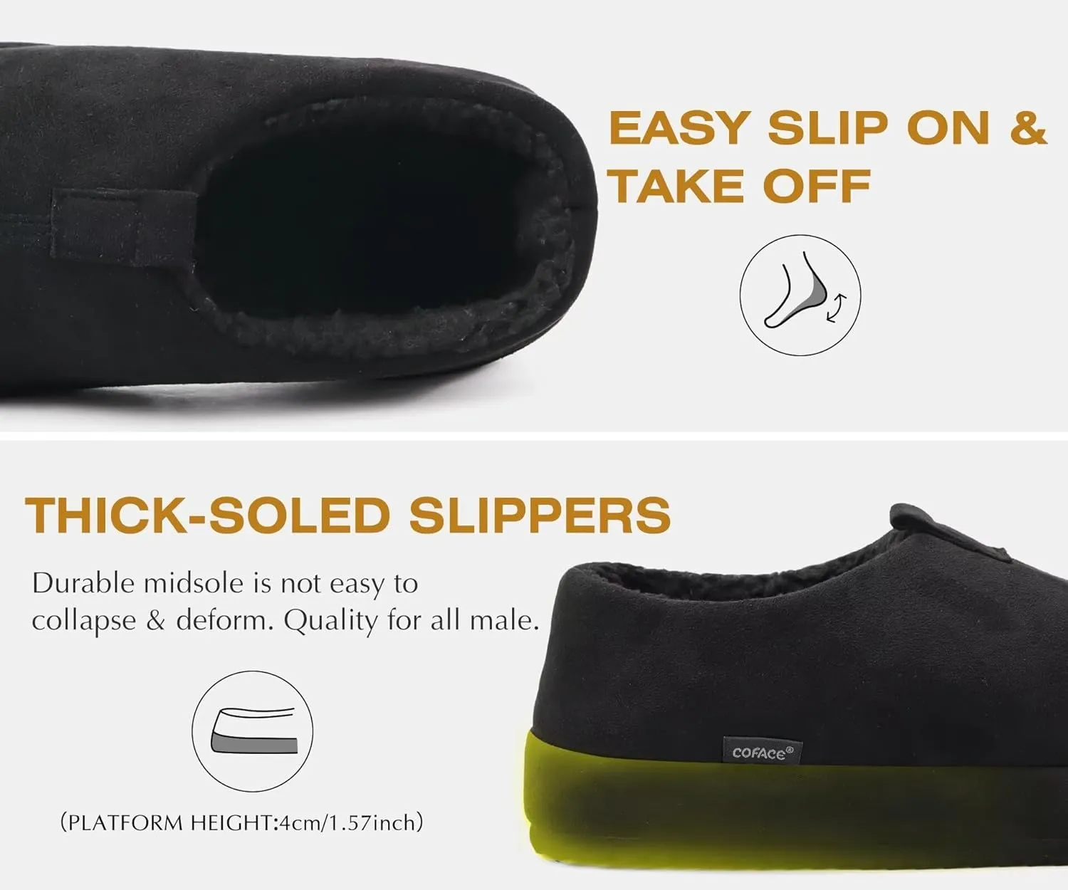COFACE Men's Clog Slippers Cozy Thick Cushion Memory Foam Indoor Outdoor Lightweight Warm Sherpa Lining House Shoes For Man With Arch Support Rubber Hard Sole