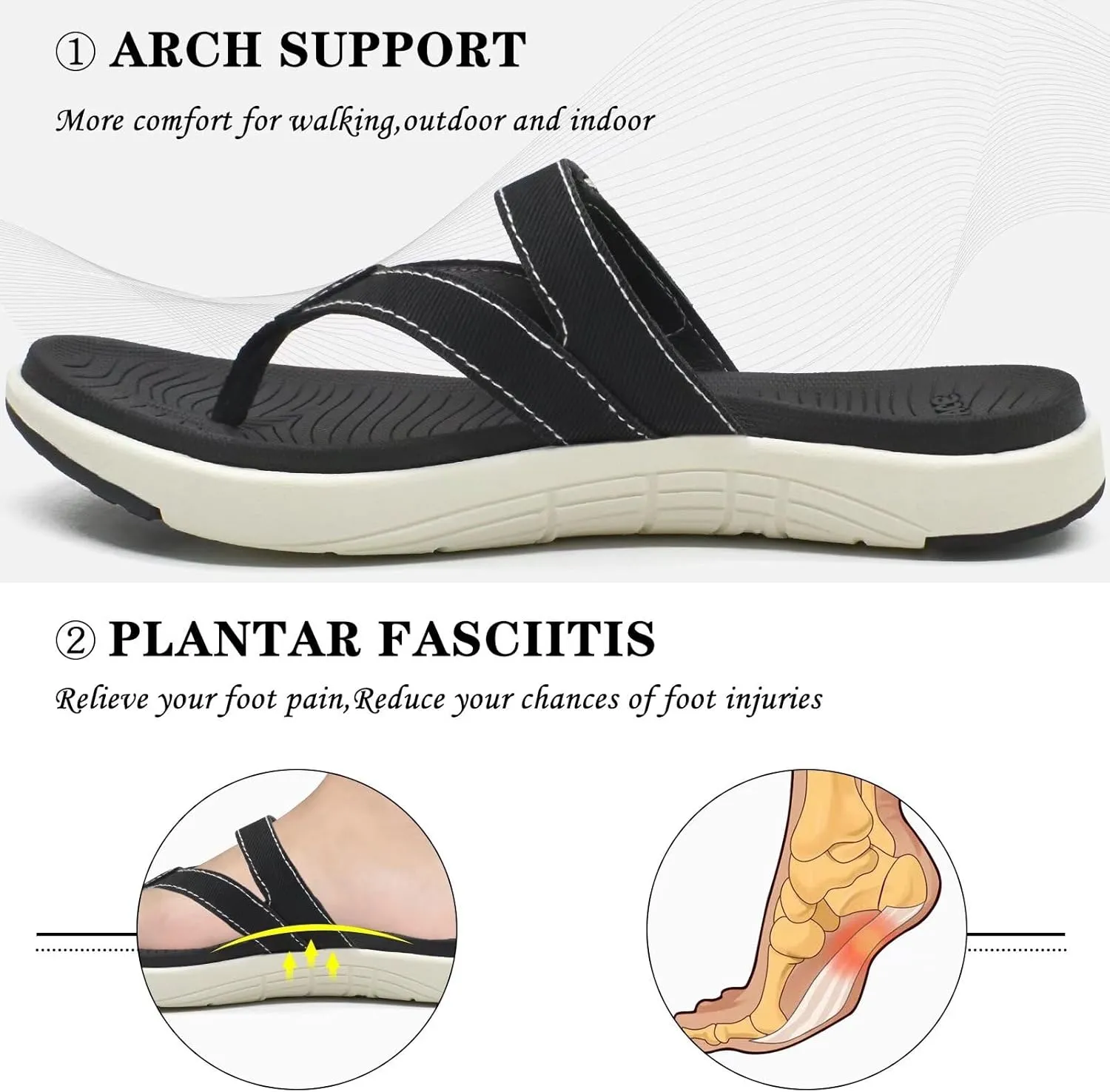COFACE Womens Fashion Orthotic Flip Flops Ladies Slip On Lightweight Athletic Yoga Mat Cushion Thong Sandals With Comfortable Plantar Fasciitis Arch Support