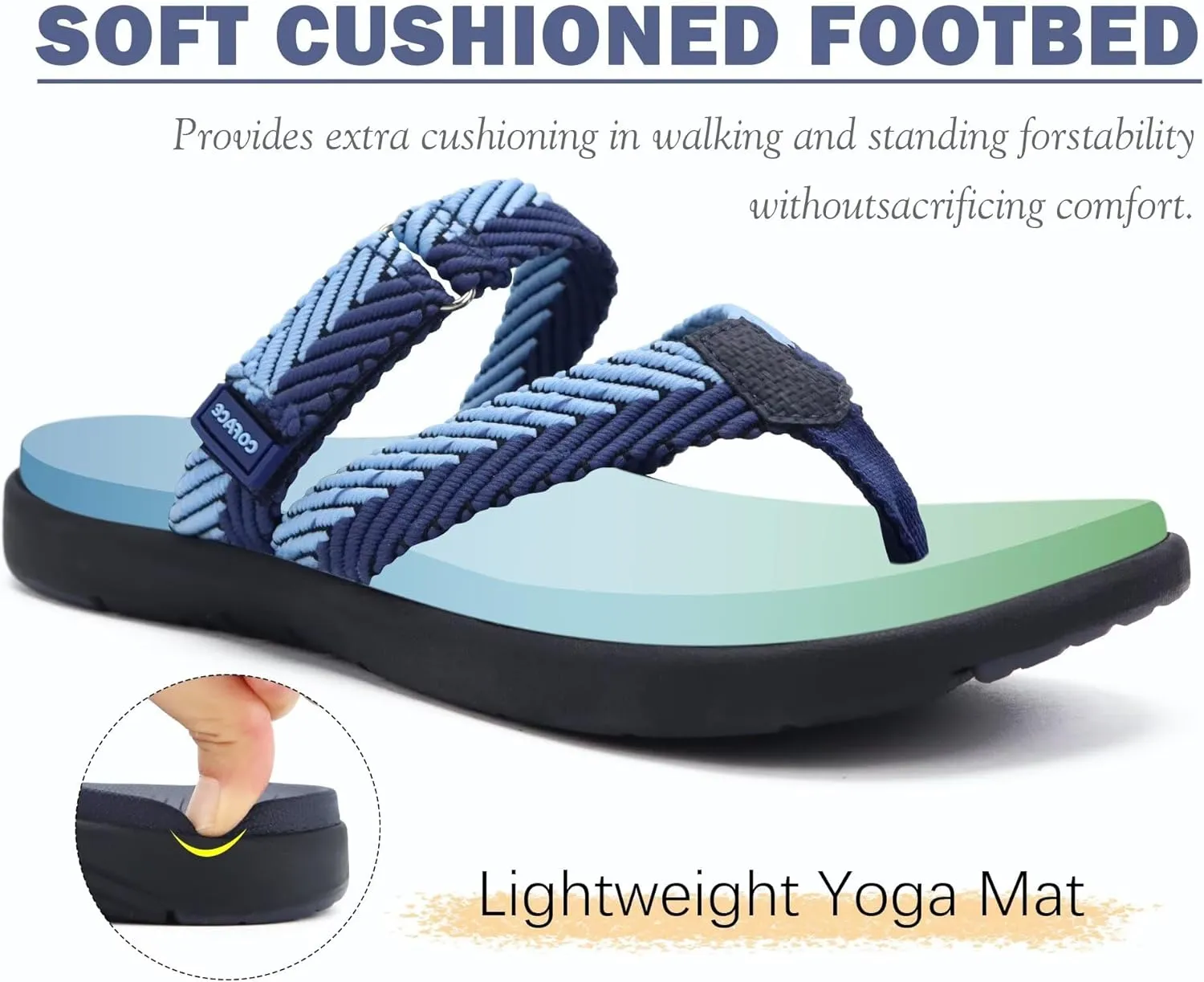 COFACE Womens Trendy Orthotic Flip Flops Lightweight Yoga Mat Thick Cushion Walking Thong Sandals Adjustable Slip On Slippers With Comfortable Plantar Fasciitis Arch Support