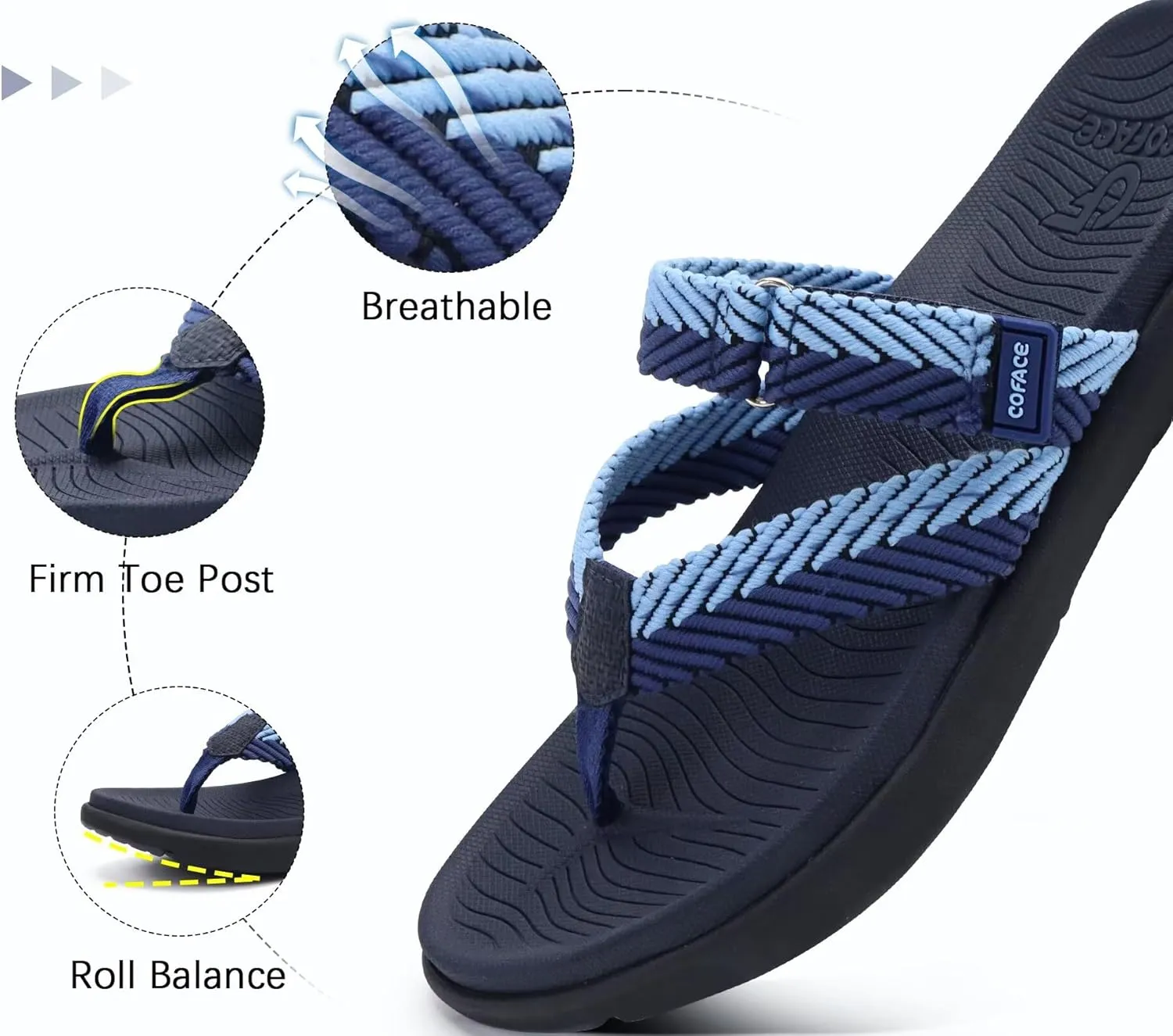 COFACE Womens Trendy Orthotic Flip Flops Lightweight Yoga Mat Thick Cushion Walking Thong Sandals Adjustable Slip On Slippers With Comfortable Plantar Fasciitis Arch Support