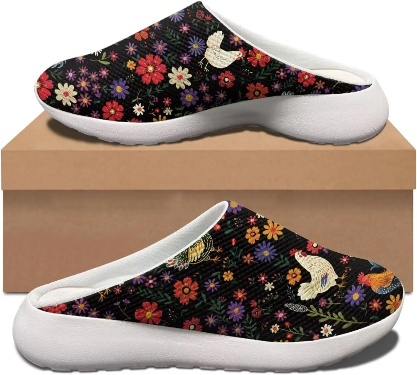 Coloranimal Cute Animal Floral Pattern Pull On Slippers for Women Beach Flat Shoes