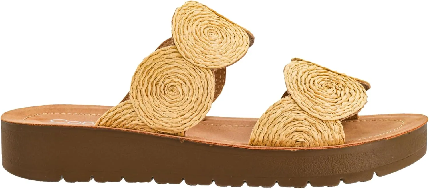 Corkys Footwear Womens Cheers Beaches Sandal - Featuring Two Straps With Scallop Detailing, A Comfortable Insole For All Day Wear, and A Chic But Subtle Lift