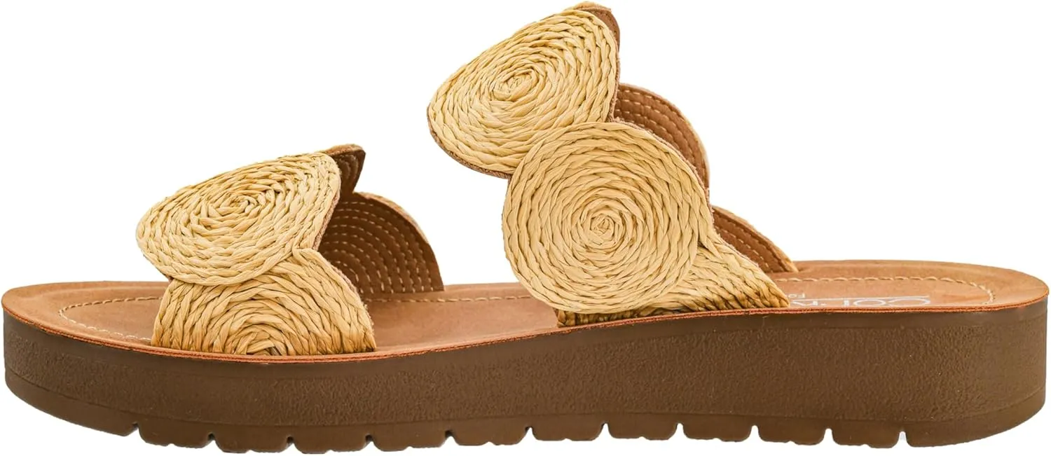 Corkys Footwear Womens Cheers Beaches Sandal - Featuring Two Straps With Scallop Detailing, A Comfortable Insole For All Day Wear, and A Chic But Subtle Lift