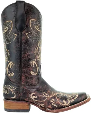 Corral Boots Womens Embroidered Square Toe Casual Boots Knee High Mid Heel 2-3" - Brown