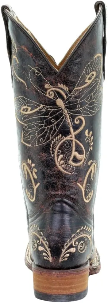 Corral Boots Womens Embroidered Square Toe Casual Boots Knee High Mid Heel 2-3" - Brown