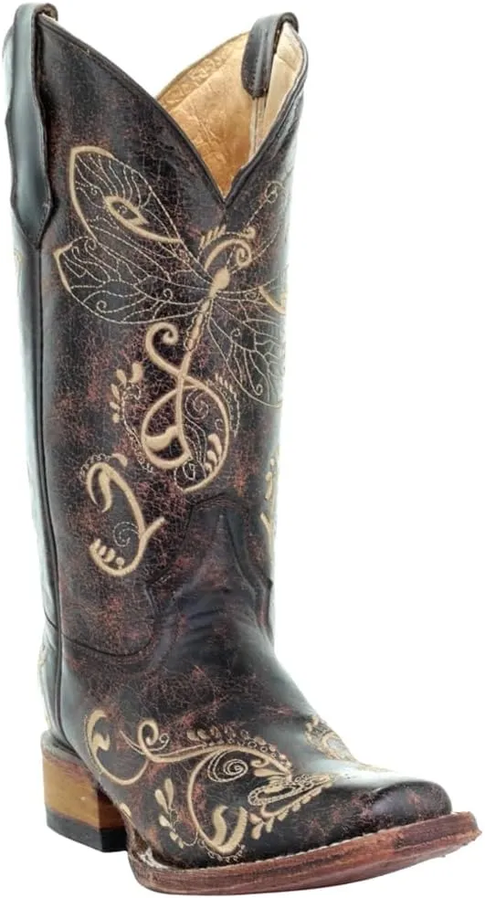 Corral Boots Womens Embroidered Square Toe Casual Boots Knee High Mid Heel 2-3" - Brown