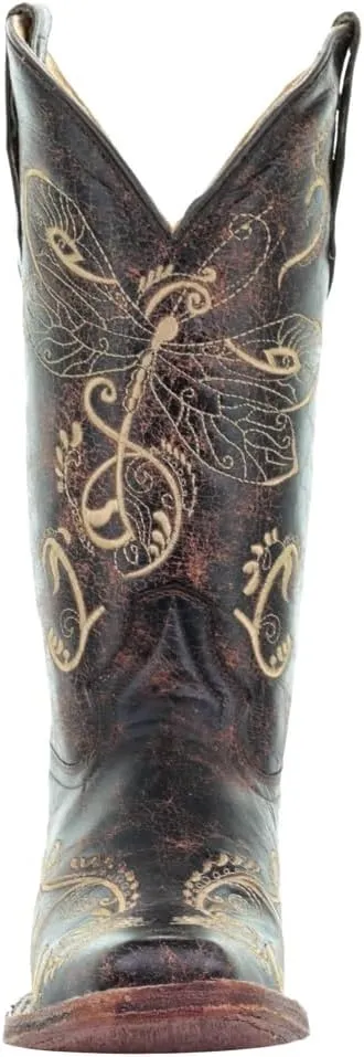 Corral Boots Womens Embroidered Square Toe Casual Boots Knee High Mid Heel 2-3" - Brown