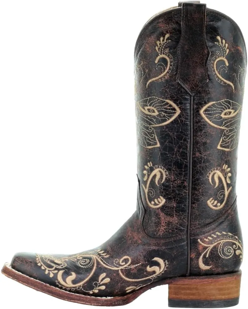 Corral Boots Womens Embroidered Square Toe Casual Boots Knee High Mid Heel 2-3" - Brown