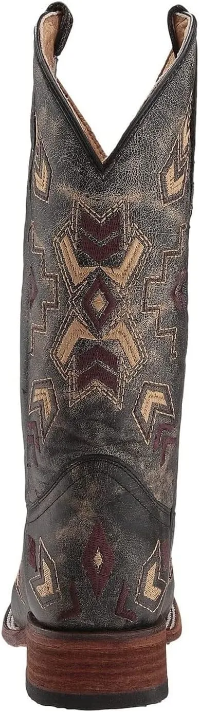 Corral Boots Women's L5253 Western Leather Arrowhead Embroidery Casual Cowgirl Boots| Square Toe, 1 1/4" Heel