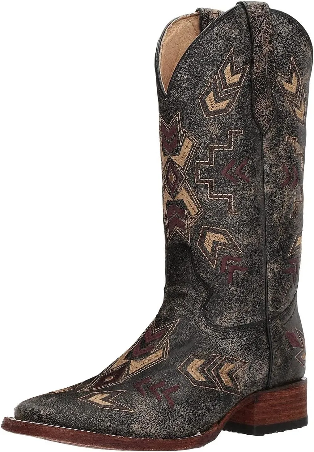 Corral Boots Women's L5253 Western Leather Arrowhead Embroidery Casual Cowgirl Boots| Square Toe, 1 1/4" Heel