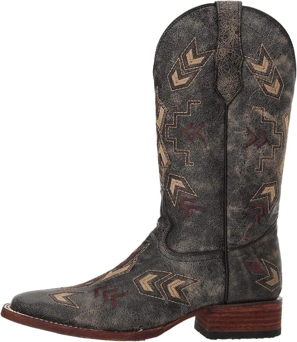 Corral Boots Women's L5253 Western Leather Arrowhead Embroidery Casual Cowgirl Boots| Square Toe, 1 1/4" Heel