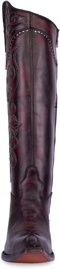 CORRAL LADIE'S BLACK CHERRY OVERLAY & EMBROIDERY & STUDS TALL TOP, CORRAL LARGE 52.0 X 32.0 X 11.5 SOLE,COWHIDE LEATHER, URBAN BOOT, C4091