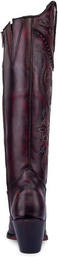 CORRAL LADIE'S BLACK CHERRY OVERLAY & EMBROIDERY & STUDS TALL TOP, CORRAL LARGE 52.0 X 32.0 X 11.5 SOLE,COWHIDE LEATHER, URBAN BOOT, C4091