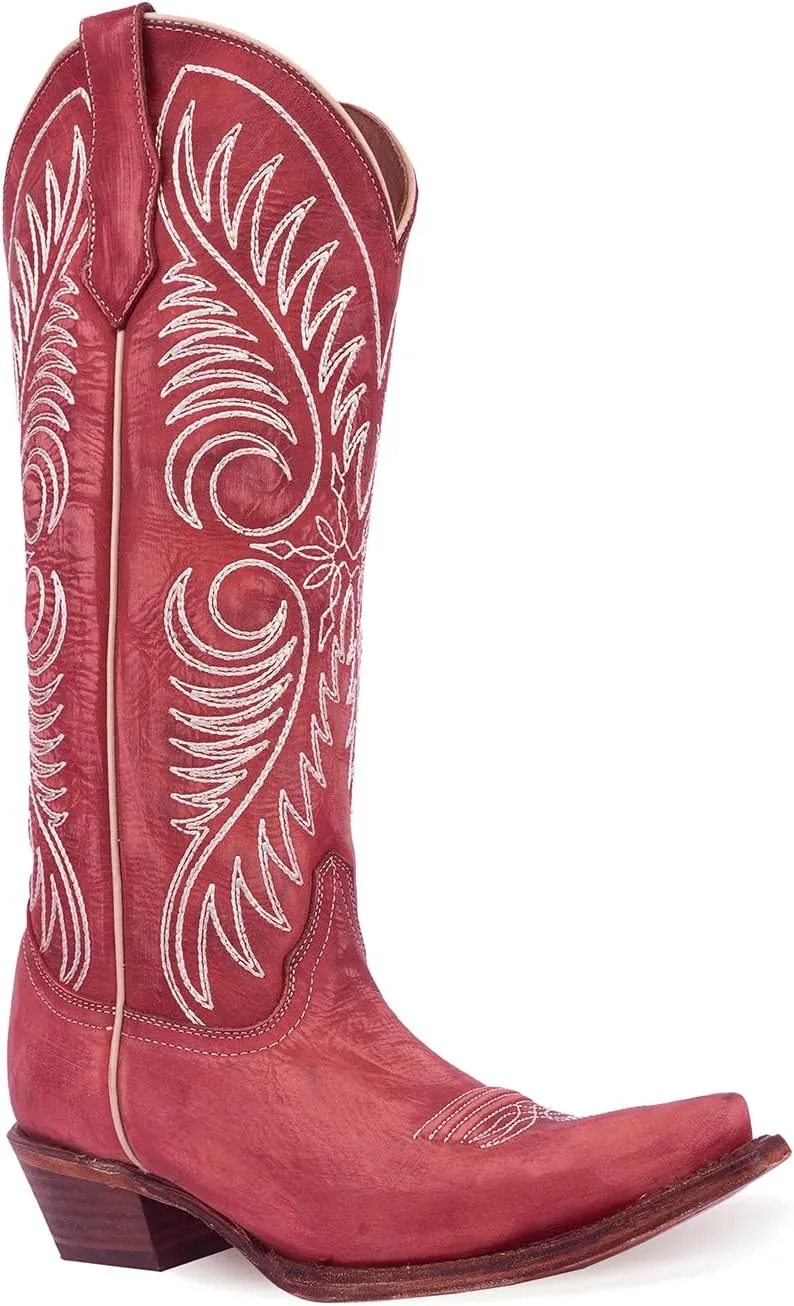 CORRAL Women's Circle G Embroidery Urban Western Outdoor Cowgirl Style Snip Toe Knee-High Pig Lining Cowhide Leather Boots