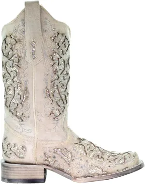 CORRAL Women's LD Embroidery Decorated 11.5in Shaft Square Toe Leather Western Boot