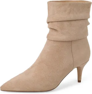 CosyFever Sexy Slouch Ankle Boots for Women with Fashion Mid Stiletto Heels Pointed Toe
