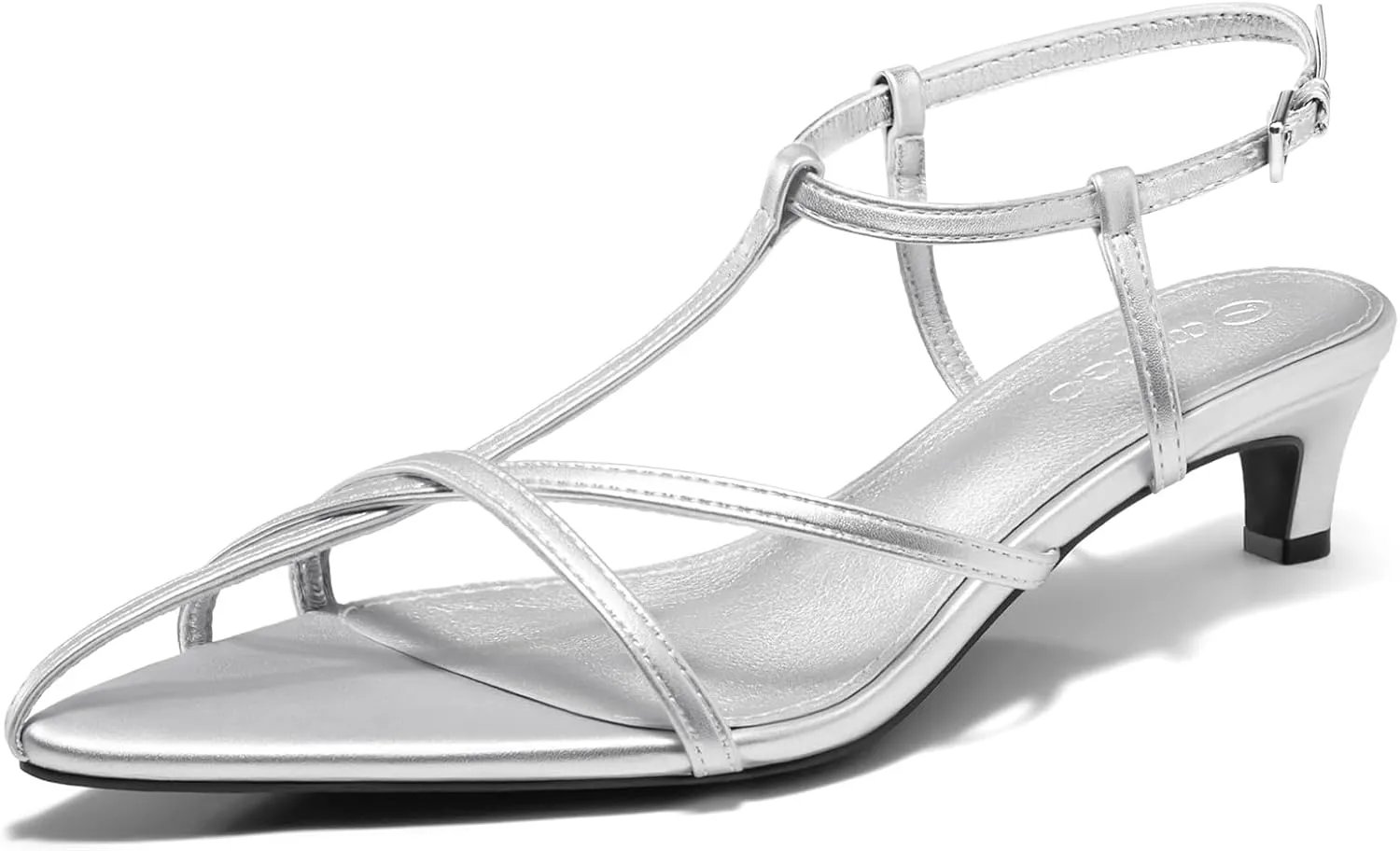 Coutgo Womens Dress Sandals Strappy Low Kitten Heels Pointed Open Toe Summer Beach Shoes