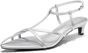 Coutgo Womens Dress Sandals Strappy Low Kitten Heels Pointed Open Toe Summer Beach Shoes