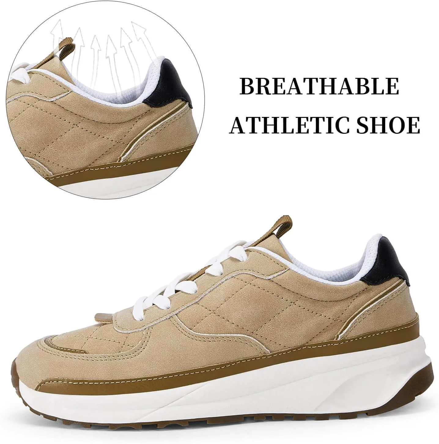 Coutgo Womens Lace Up Platform Sneakers Trendy Athletic Tennis Faux Leather Suede Neutral Comfortable Walking Shoes