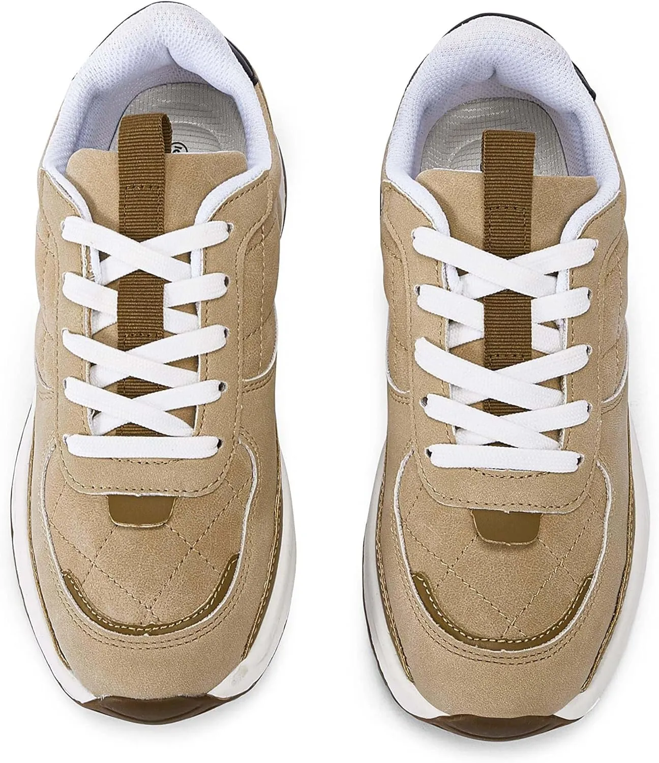 Coutgo Womens Lace Up Platform Sneakers Trendy Athletic Tennis Faux Leather Suede Neutral Comfortable Walking Shoes