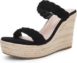 Coutgo Womens Wedge Platform Sandals Espadrilles Two Strap Woven Slip On Summer Cute Slide Sandals