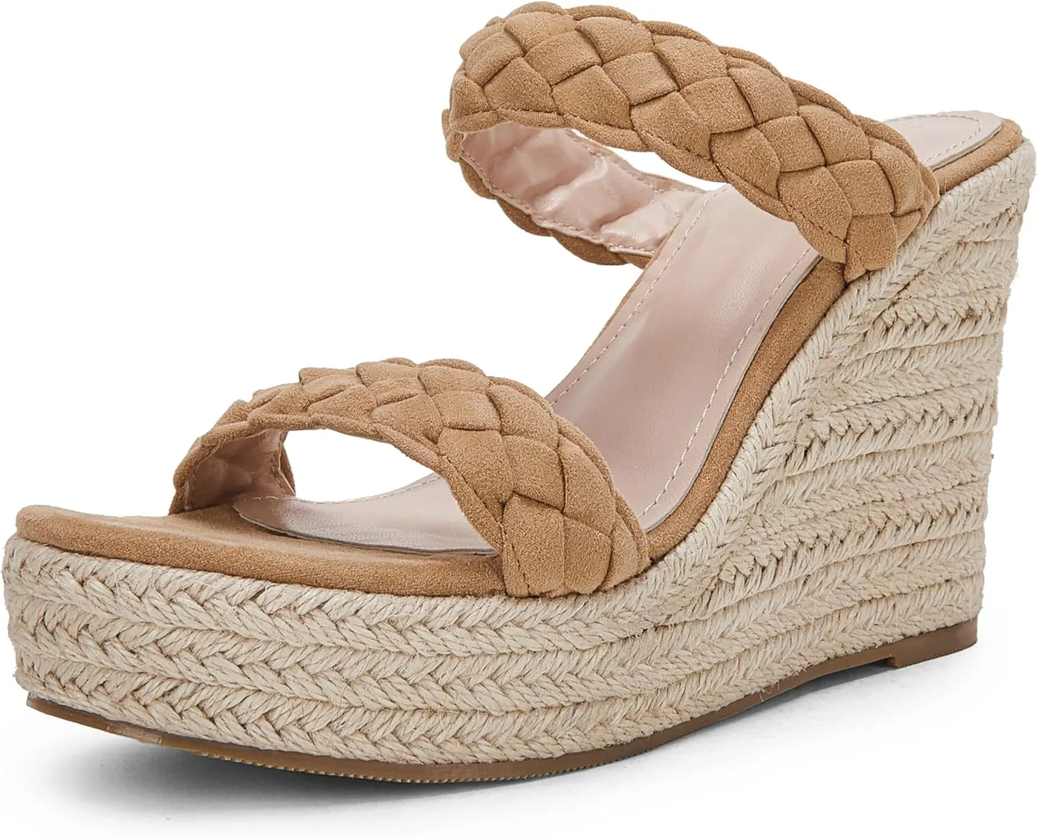 Coutgo Womens Wedge Platform Sandals Espadrilles Two Strap Woven Slip On Summer Cute Slide Sandals