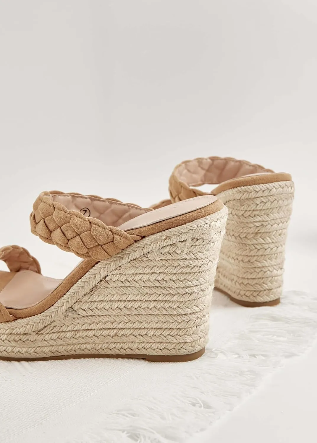 Coutgo Womens Wedge Platform Sandals Espadrilles Two Strap Woven Slip On Summer Cute Slide Sandals