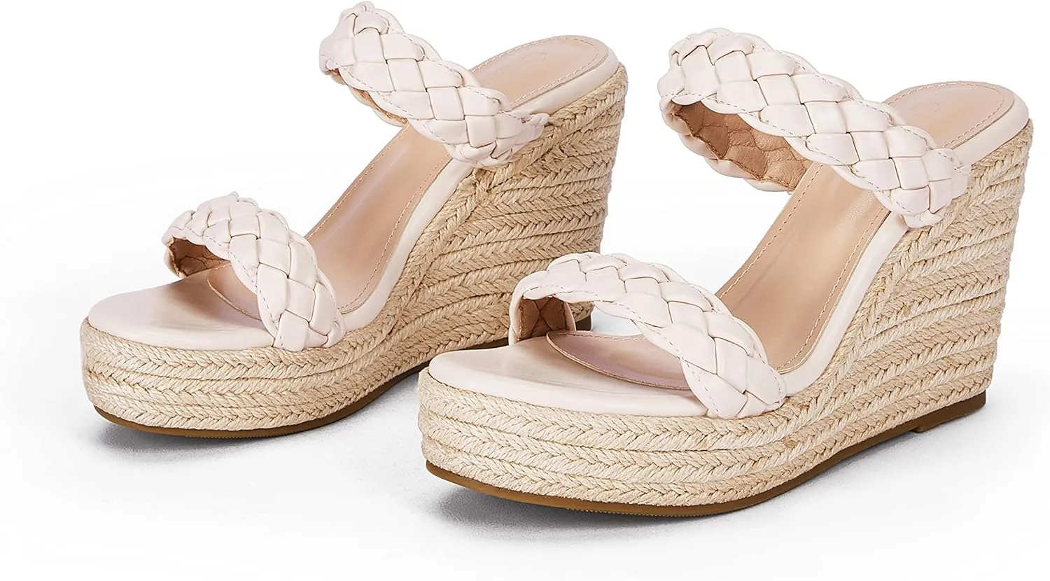 Coutgo Womens Wedge Platform Sandals Espadrilles Two Strap Woven Slip On Summer Cute Slide Sandals