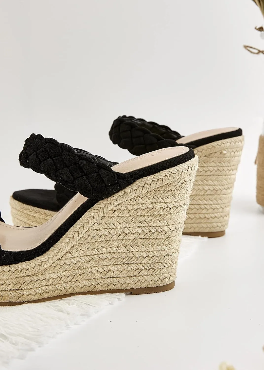 Coutgo Womens Wedge Platform Sandals Espadrilles Two Strap Woven Slip On Summer Cute Slide Sandals