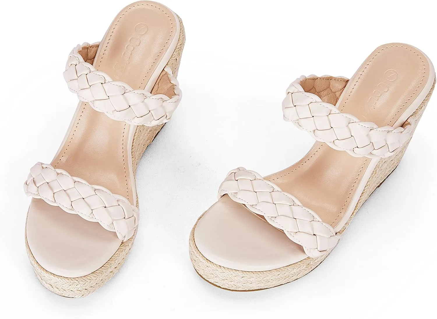 Coutgo Womens Wedge Platform Sandals Espadrilles Two Strap Woven Slip On Summer Cute Slide Sandals