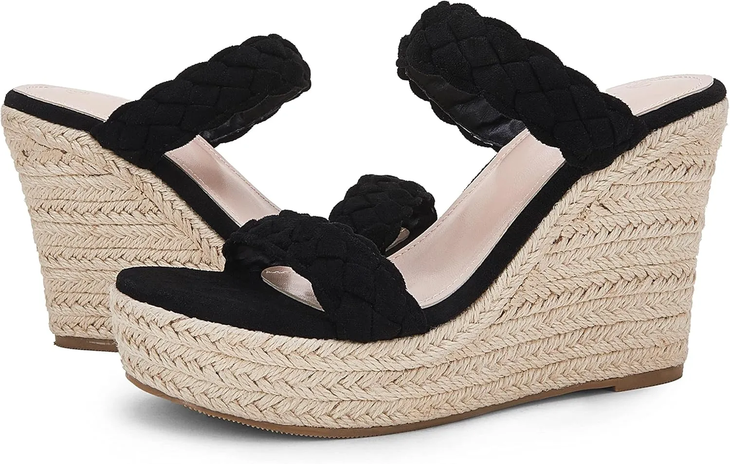 Coutgo Womens Wedge Platform Sandals Espadrilles Two Strap Woven Slip On Summer Cute Slide Sandals