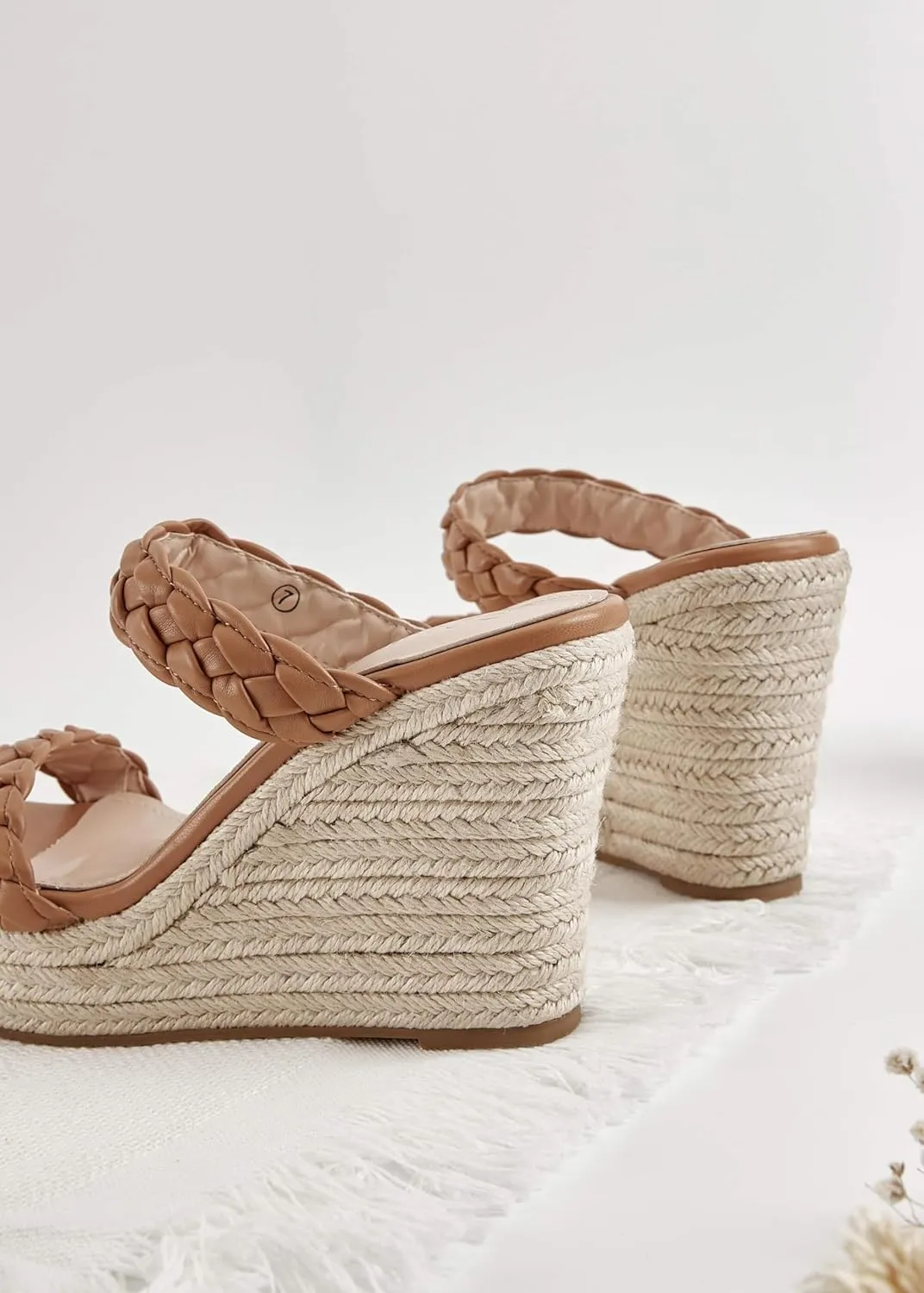Coutgo Womens Wedge Platform Sandals Espadrilles Two Strap Woven Slip On Summer Cute Slide Sandals