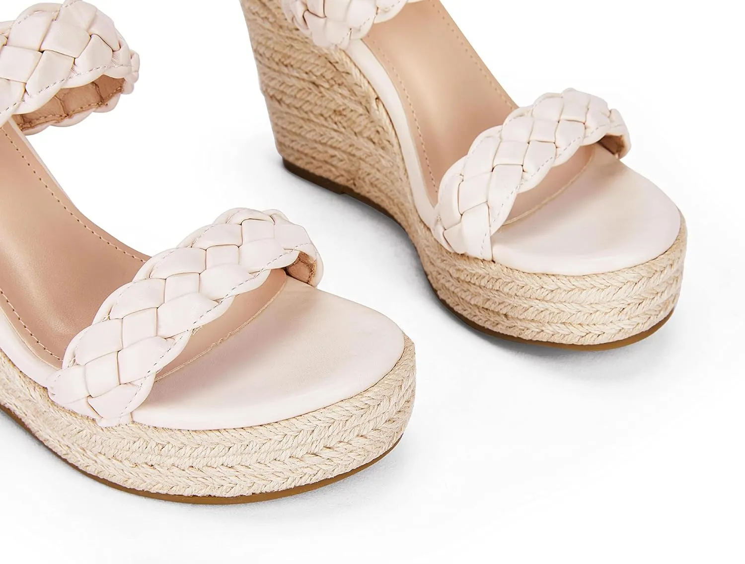 Coutgo Womens Wedge Platform Sandals Espadrilles Two Strap Woven Slip On Summer Cute Slide Sandals